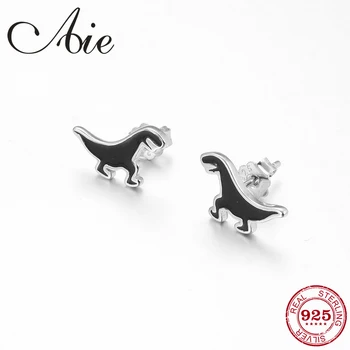 

Authentic 925 Sterling Silver Creative black Enamel Womens Dinosaur Fine Stud Earrings luxury Party Jewelry 2018