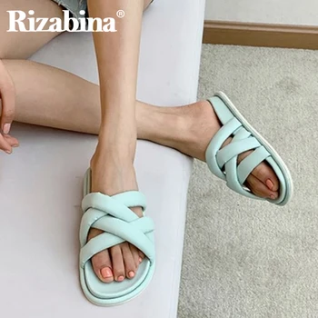 

Rizabina Women Sandals Genuine Leather Lady Shoes Thick Bottom Sandals Casual Shoes Flats Sandals Slippers Flip Flop Size 35-42