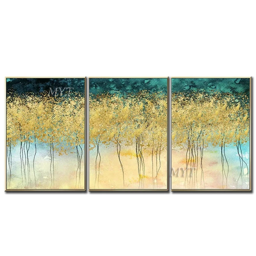 

Love Wall Art 3 Panel Handmade Gloden Tree Set Abstract Modern Oil Painting On Canvas Home Decor For Kitchen Wall Art Picture