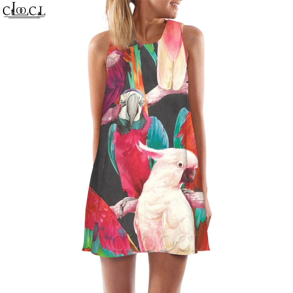 CLOOCL Women Tank Top Dress Beautiful Macaw 3D Printed Parrot Printed Dress Short Vest Daughter Clothing Sleeveless Street Dress party dresses Dresses