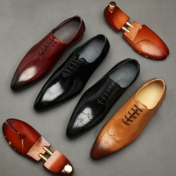 

Pointed Designer Mens Luxury toe borgues carved oxfords shoes 5 style fashion falt Formal derss shoes party wedding shoes
