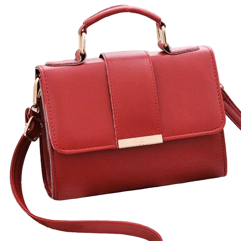 wine red LKEEP Female zipper portable European and American fashion one shoulder solid color retro diagonal package - Color: wine red