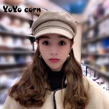 YOYOCORN Кепка Женская Корейская версия сплошной цвет дикий плоский верх хлопок военно-морская шляпа Повседневная шапка художественного художника