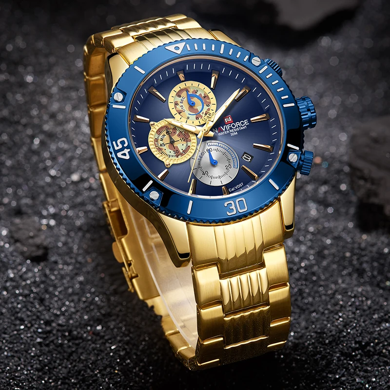 

Luxury Brand NAVIFORCE Business Gold Watches Mens Military Quartz Wristwatch Steel Strap Waterproof Clock Male Relogio Masculino
