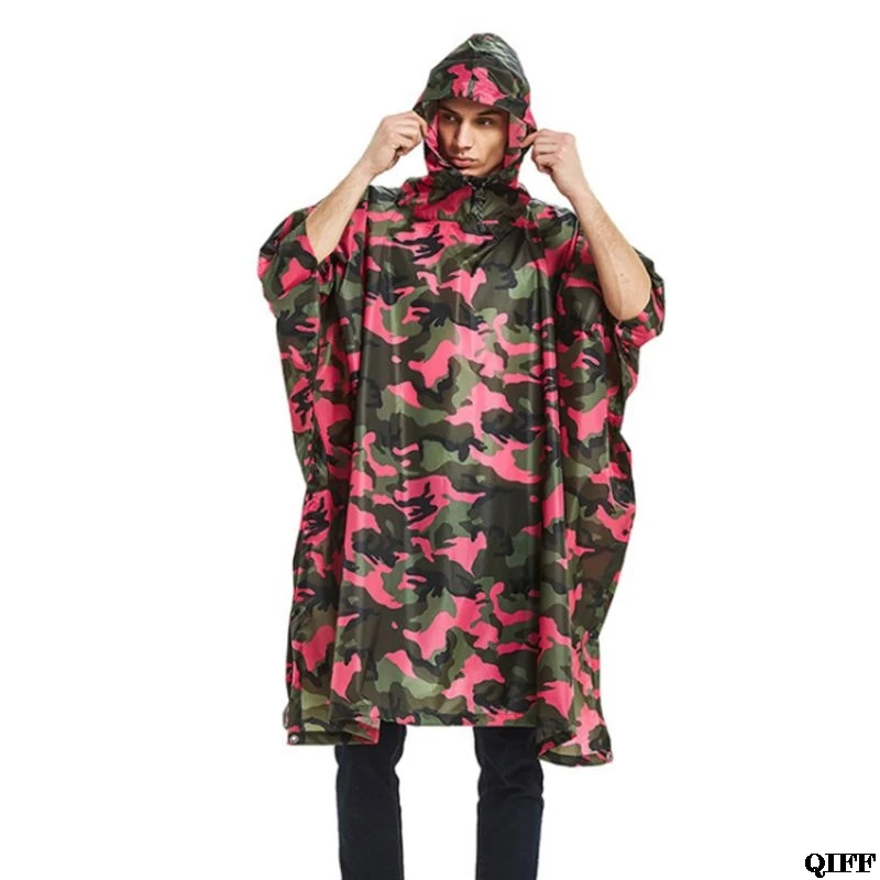 

3 In 1 Hiking Cycling Hooded Rain Poncho Camouflage Military Outdoor Multifunction Raincoat Emergency Tool Shelter Ground Mat