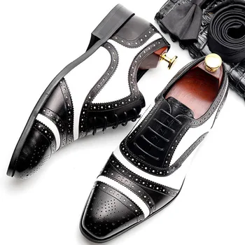 

Two Color Stitching Men's Shoes Suit Business Shoes In Autumn And Winter Genuine Leather Luxury Brand Men Dress Shoes