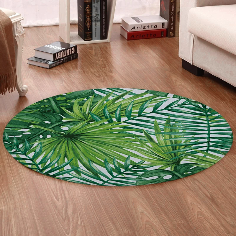 Круглые ковры для гостиной, зеленые тропические печатные украшения для спальни, ковры для стульев, туалет ванна, декоративные Нескользящие дверные коврики