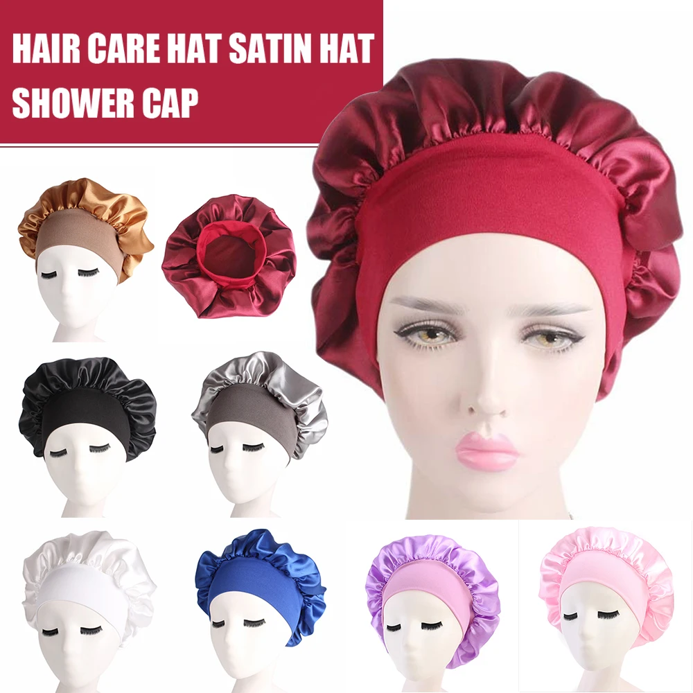 58cm Adjust Waterproof Shower Cap Long Hair Care Women Satin Night