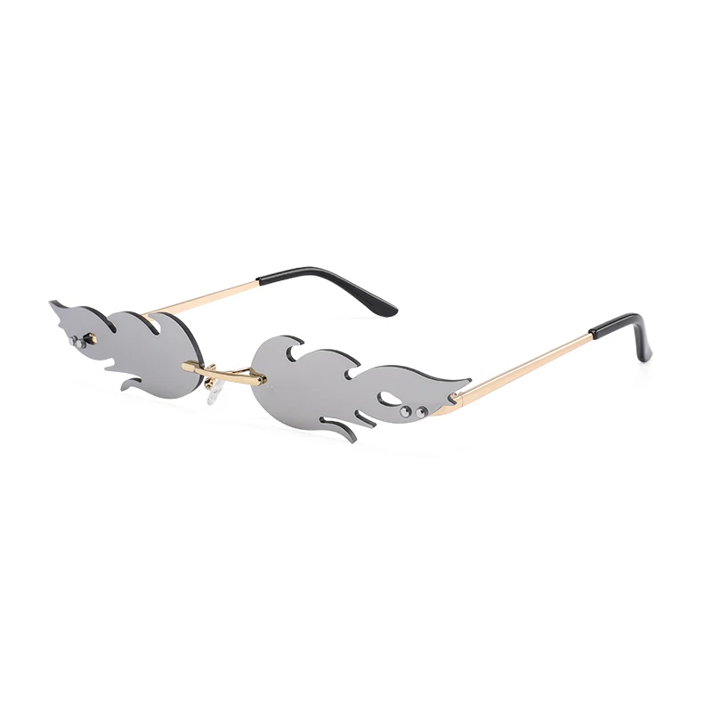 Роскошные солнцезащитные очки кошачий глаз Женская винтажная, брендовая, дизайнерская, без оправы, огненное пламя, солнцезащитные очки, Трендовое зеркало, линза, узкие очки UV400 - Цвет линз: Silver