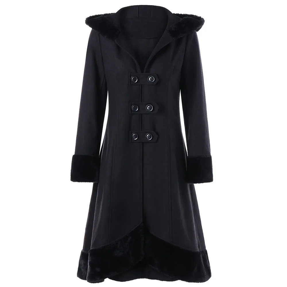 

Winter Warm Faux Fur Black Hooded Coat Women Autumn Back Cross Criss Lace Up Large Sizes Women Coats Long Overcoat Outwear Slim