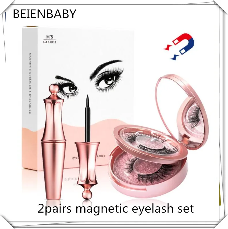 

2Pairs 3D 5 Magnetic Eyelashes False Eyelashes Magnet Lashes Magnetic Liquid Eyeliner & Magnetic False Eyelashes & Tweezer Set