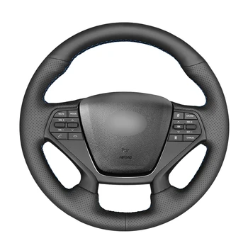 

Hand-stitched Black PU Artificial Leather Car Steering Wheel Cover for Hyundai Sonata 9 2015 2016 2017 (4-Spoke)