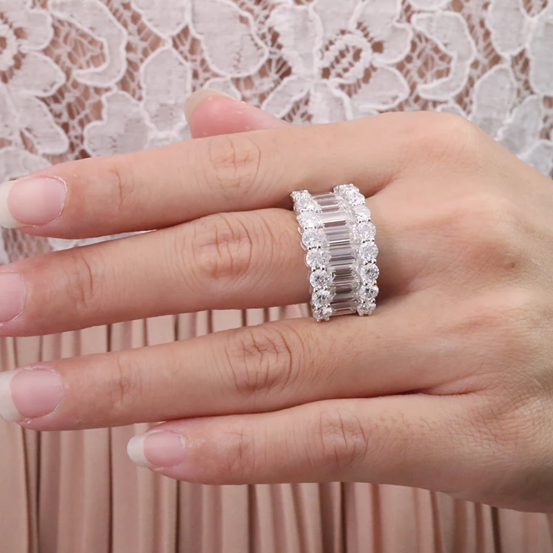 Роскошное цельное 18K Золотое обручальное кольцо с муассанитом, бриллиантами круглой огранки, бриллиантами в форме багета, кольцо на годовщину полувечности