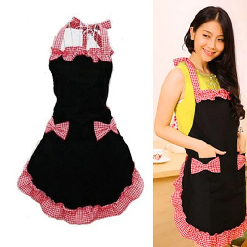 Bib Aprons Kitchen Bar Cleaning Dress Flirty Vintage Kitchen Womens Bowknot with Pocket Gift