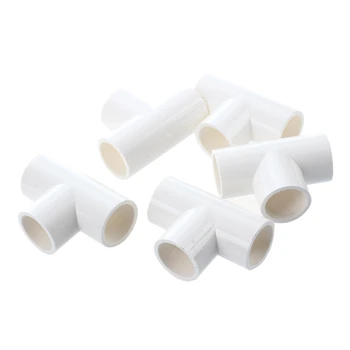 

20mm PVC Tee 3 Way Water Pipe Tube Adapter Connectors White 5 Pcs
