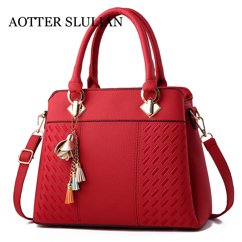 

Women bag Messenger PU Leather Tassel Handbags Lady Hand Bag With Tote Oil wax Purse Pocket Women Shoulder bag Big Tote Sac Bols