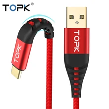 Кабель TOPK usb type-C 3 м 0,5 м 1 м 2 м Быстрая зарядка 3,0 для samsung S9 S8 Быстрая зарядка type-C зарядка для мобильного телефона Xiaomi USB C