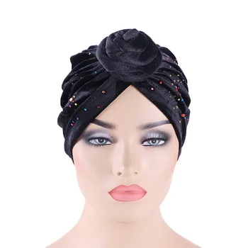 

Solid color crystal Stretch Turban Ruffle Hair Hats Beanie Bandanas Scarf Head Wrap Headwear for Women 23