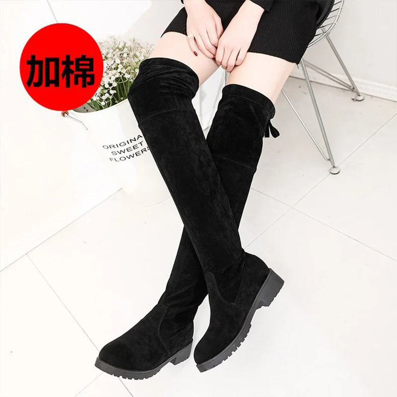 Зимние Сапоги выше колена, Размеры 35-41 пикантные женские сапоги до бедра из эластичной ткани высокие сапоги, Bota Feminina zapatos de mujer