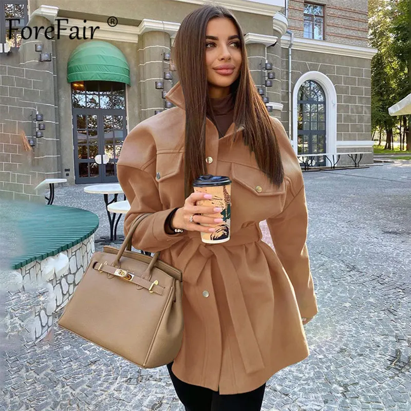 Женское винтажное пальто Forefair однотонное облегающее хлопковое с отложным