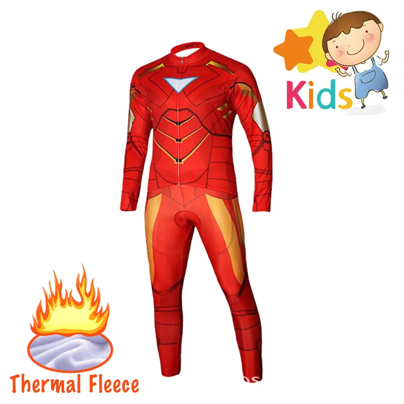 

Children's Warm Winter Thermal Fleece Cycling Clothes Marvel Avengers Ironman Cycling Jersey Set for Kids Cycling Jersey Suit