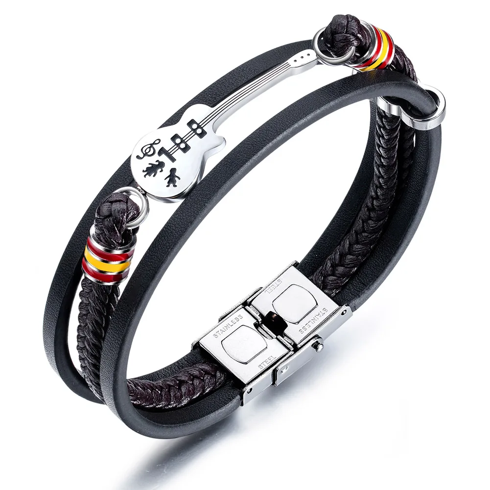 Горячий мужской браслет «гитара» кожаный плетеный Канат многоярусный браслет панк ювелирные изделия подарки 19ING