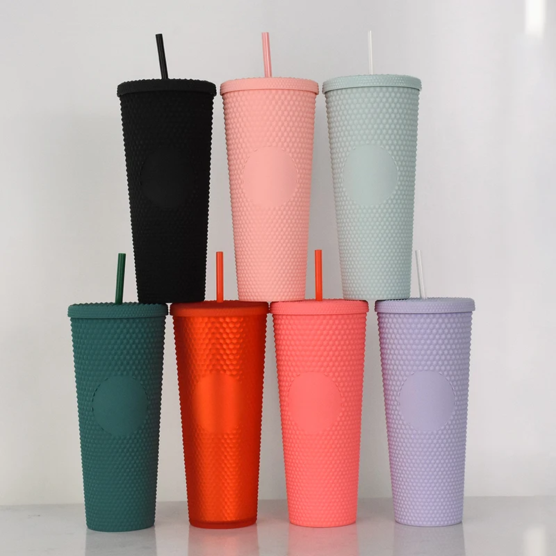 Hot Starbucks Cute Pink Matte Diamond Studded Tumbler Cold Cups