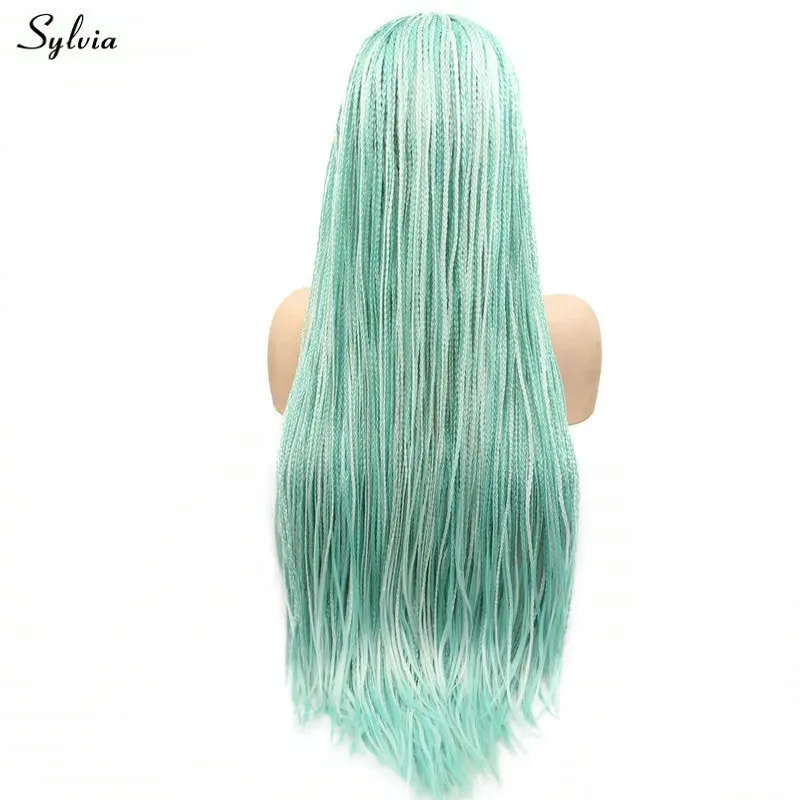 Sylvia Drag Queen Afro America Box Braided Wigs Highlight Color Pastel Blue Green/Lavender Purple Synthetic Lace Front Wigs Hair