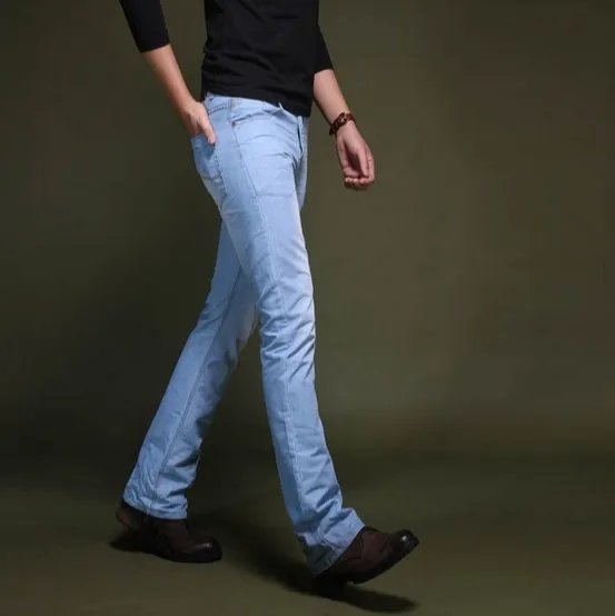Jeans da uomo Casual Casual svasati dritti da uomo pantaloni Slim in Denim  con fondo a campana sottile pantaloni svasati azzurri da uomo Jean  Homme|male bell bottom jeans|bell bottom jeans menbrand jeans