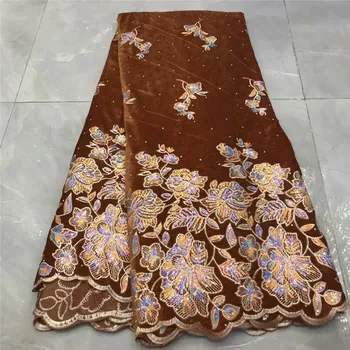 

2020 orange Nigerian Lace Fabric stones High Quality Sequins French Velvet Lace Fabric Embroidered Tulle African Lace Fabric