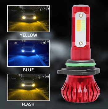 

2X COB 9006 Driving Car Headlight 8000K Ice Blue 3000K Amber Yellow LED Fog Lights Bulbs DRL Dual Color Lamps