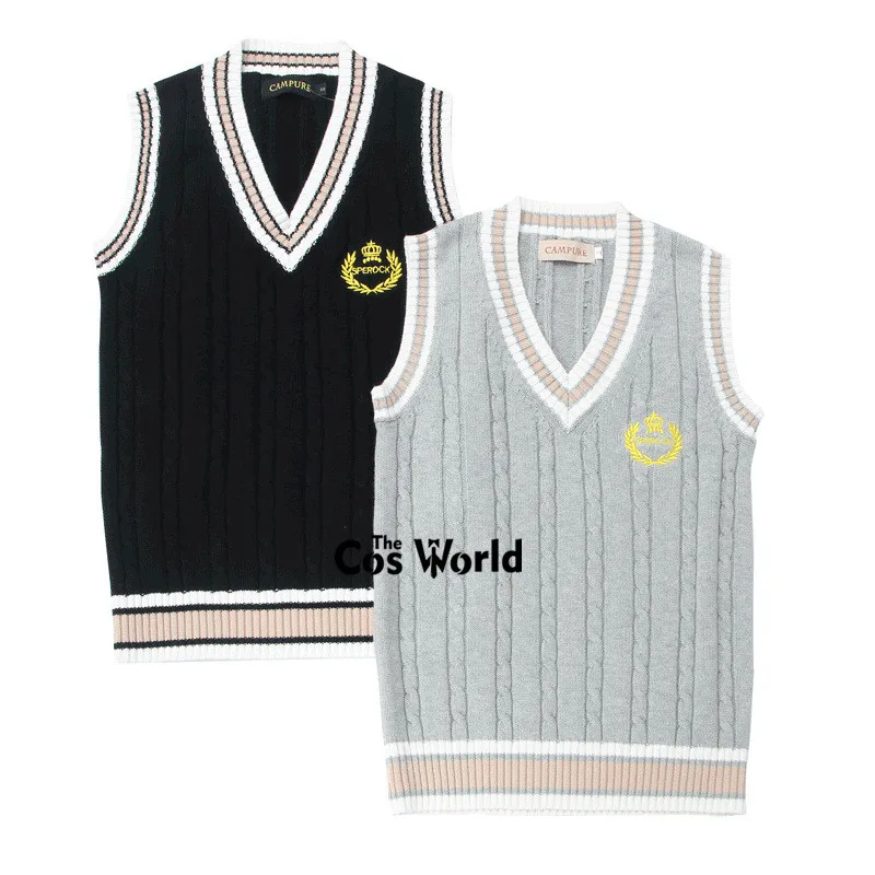 Spring Autumn Girl's Crown Sleeveless Stripes Knit Vests Pullovers V Neck Sweaters For JK School Uniform Student Clothes |