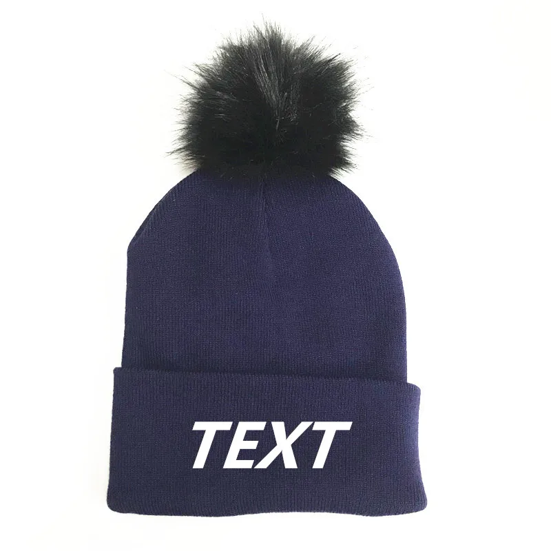 Custom Embroidery Beanie Personalized Text Cuffed Hat with Faux Fur Pom Cuffless Personalized Embroidered Ski Knit Winter Caps