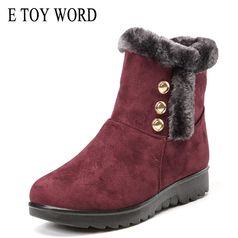 

E TOY WORD Shoes Winter Cotton Boots Flock women shoes elderly booties Plush Warm Non-Slip soft bottom flat Snow Boots