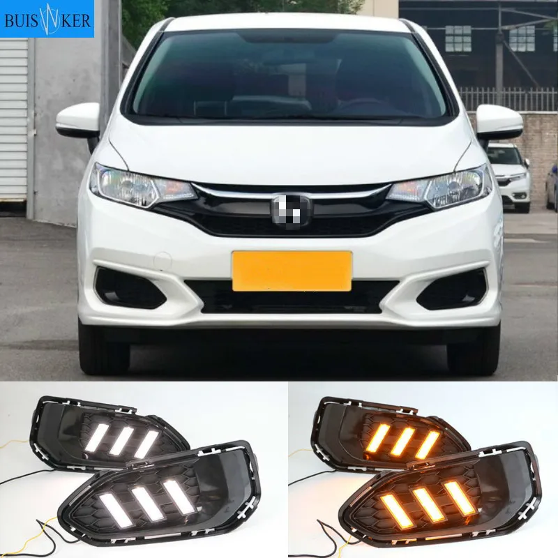 

2 шт. для Honda jazz fit 2018 2019 светодиодный DRL Габаритные огни дневного света Противотуманные лампы Защитная крышка с Поворотная сигнальная лампа