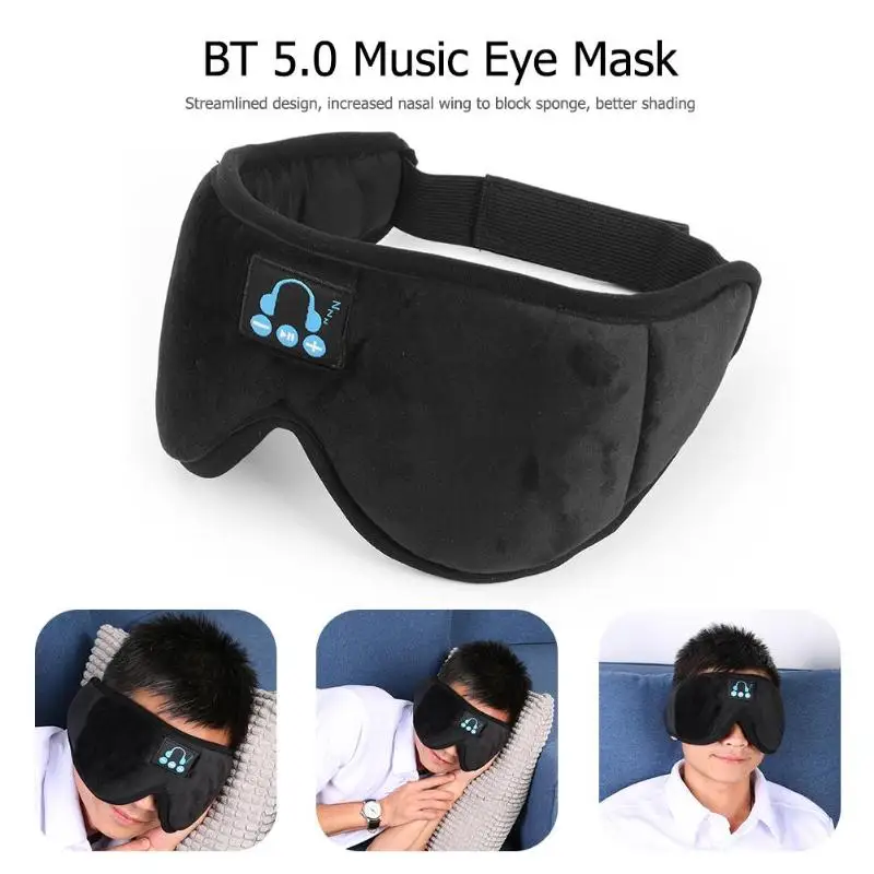 Маска для глаз, беспроводные Bluetooth 5,0, музыкальный переключатель, стерео наушники, перезаряжаемый, регулировка громкости, вкладыши, защита от сна, расслабление