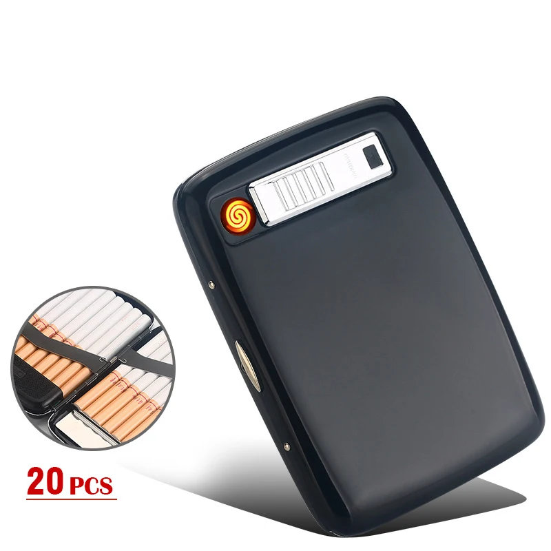 20-pack металлический чехол для сигарет USB Заряженная Электронная зажигалка креативная сигаретная коробка держатель для сигарет с электрической зажигалкой USB