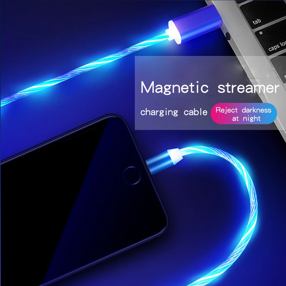 Магнитный светодиодный кабель Micro USB для samsung S10 S9 type-c зарядная Зарядка для iPhone 1 м магнитное зарядное устройство кабели usb type C