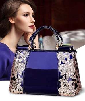

Embroidery Handbag Women Evening Bags Patent Leather Shoulder Bag Female Crossbody Bag Floral Handbag Casual Tote Bags