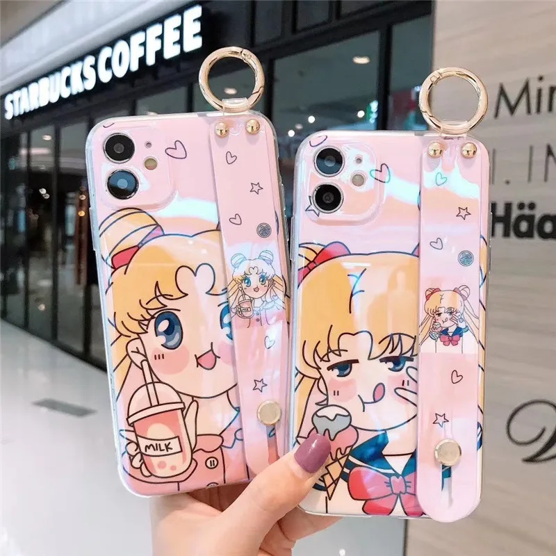 Cute Cartoon Sailor Moon Wand Luna Wrist bracket soft phone case for iphone 7 8 Plus X XS MAX 12 mini 11 Pro Blu-ray anime cover
