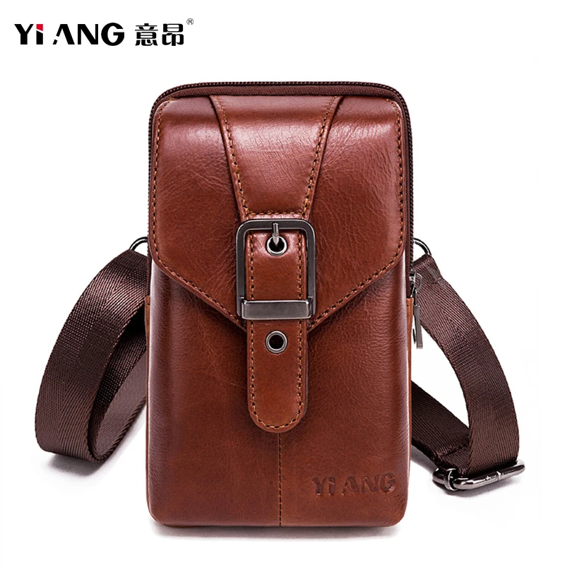 JI WANG, натуральная кожа, военные поясные сумки, сумки для мобильных телефонов, сумки на ремне, сумки на ремне, сумки на крючках, повседневные смарт-сумки на плечо - Цвет: Brown 6