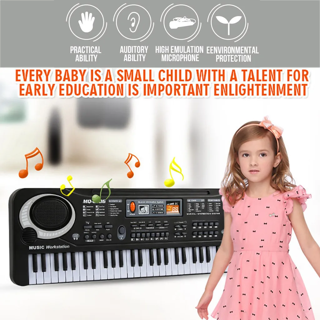 black 61 Key Keyboard Piano For Kids,Children Portable Electric Organ,Music Electronic Keyboards Piano Educational Toy For Boy Girls