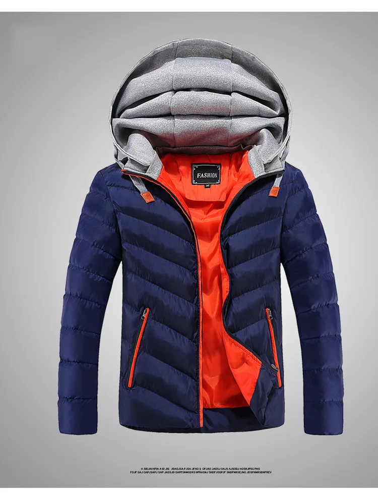 HENCHIRY Winter Hooded Coat Jackets Parka Coat Men's Winter Jackets Thick Hooded Fur Collar Parka Men Coats Casual Padded Male - Цвет: blue orange