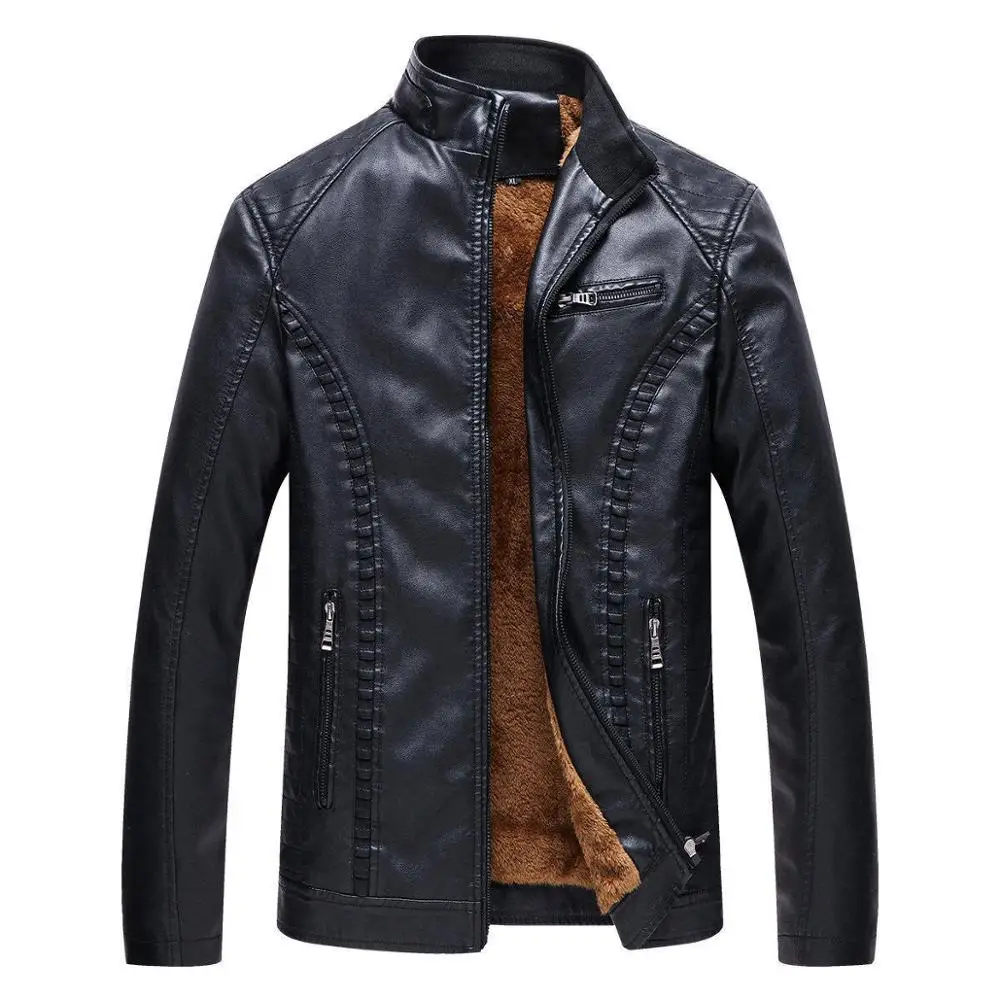 LLPY01 Black Новая модная брендовая зимняя мужская флисовая кожаная куртка деловое пальто мужские кожаные куртки мужские мотоциклетные теплые кожаные куртки - Цвет: LLPY01 Black