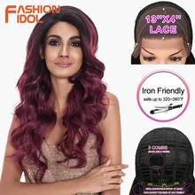 Иконы стиля глубокая волна парик Косплэй синтетические парики для чернокожих Для женщин эффектом деграде(переход от темного к коричневый цвет красного вина 24 дюйма 13x6 Синтетические волосы на кружеве парик