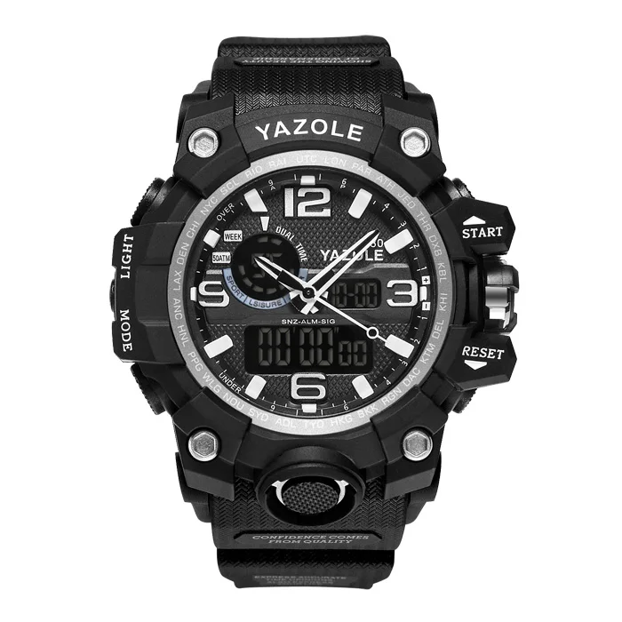 YAZOLE 480 Топ бренд Новая мода спортивный стиль электронные наручные часы Красочный Прочный дизайн многофункциональные мужские цифровые часы - Цвет: Black Silver
