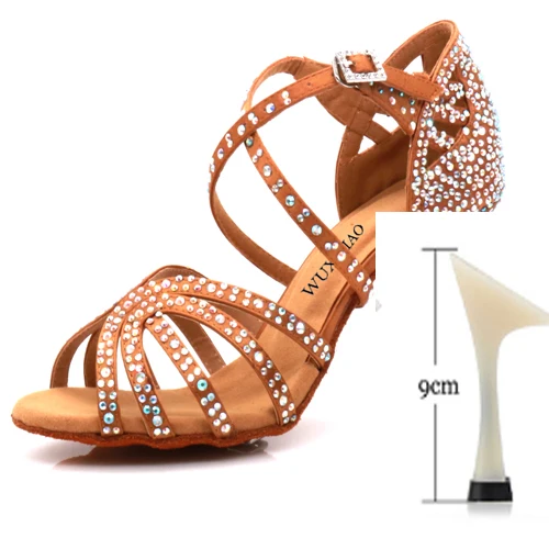 bronze heel 9cm WUXIJIAO обувь для джаза обувь для латинских танцев женская обувь для латинских танцев сальса повседневная обувь для девочек Серебристая бронзовая кожаная обувь - Цвет: bronze heel 9cm