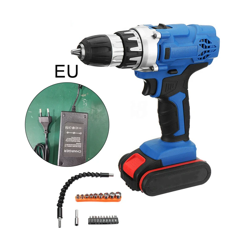 Cardan shaft 36V Electric Cordless Drill Screwdriver LED 2-Speed Li-Ion Battery Tool Set Battery charger Screwdriver head