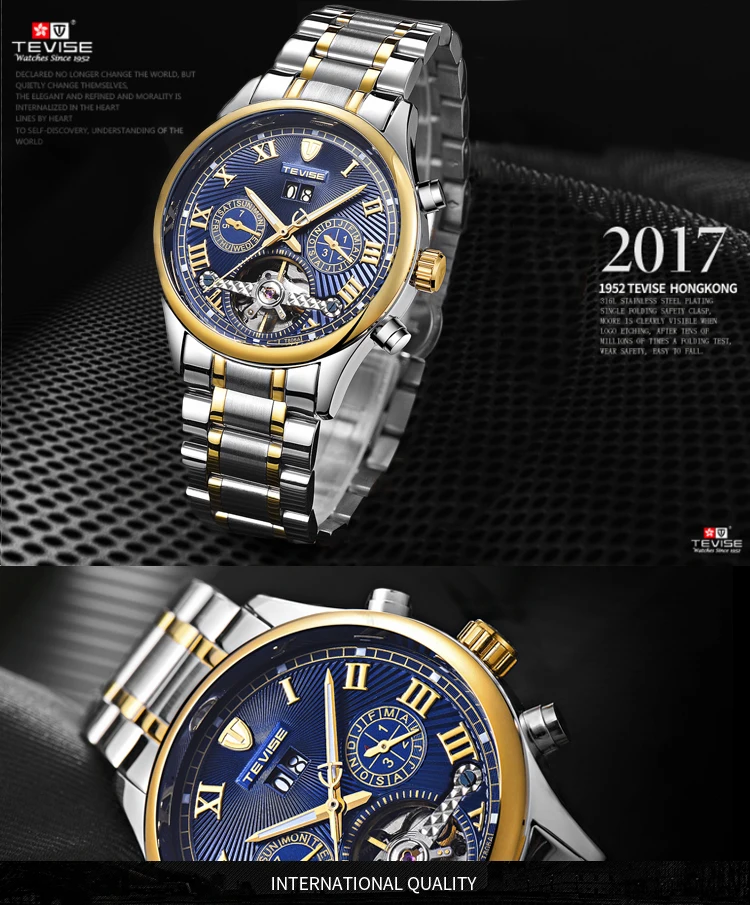 Топ бренд Tevise, роскошный Автоматические Мужские механические часы модные Tourbillon спортивные военные многофункциональные водонепроницаемые наручные часы