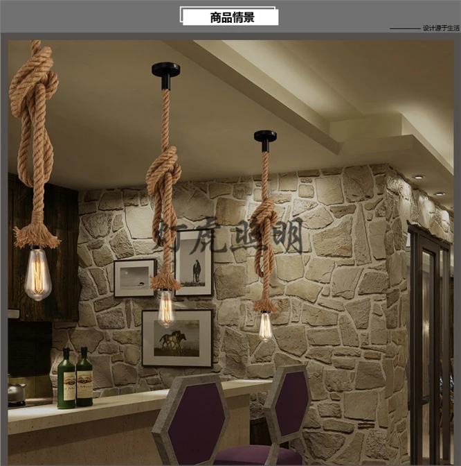 50pcs LED Vintage Hemp Rope Pendant Lamp Base AC85-265V Socket Creative Country Style Loft Industrial Pendant Light Decorations